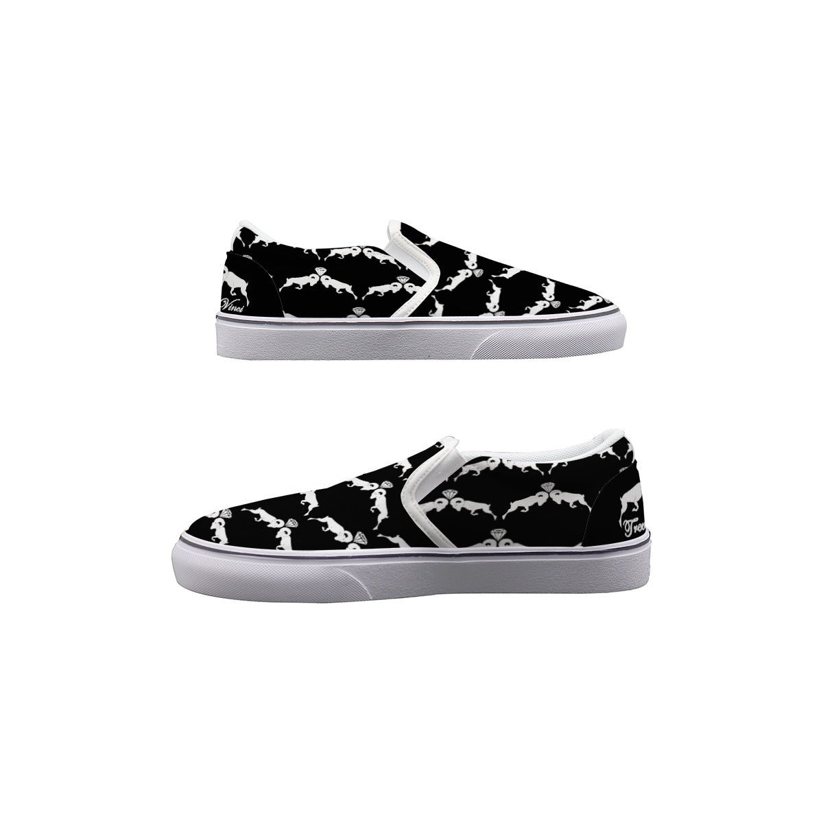 Black & White Monogram Men's Slip On Sneakers