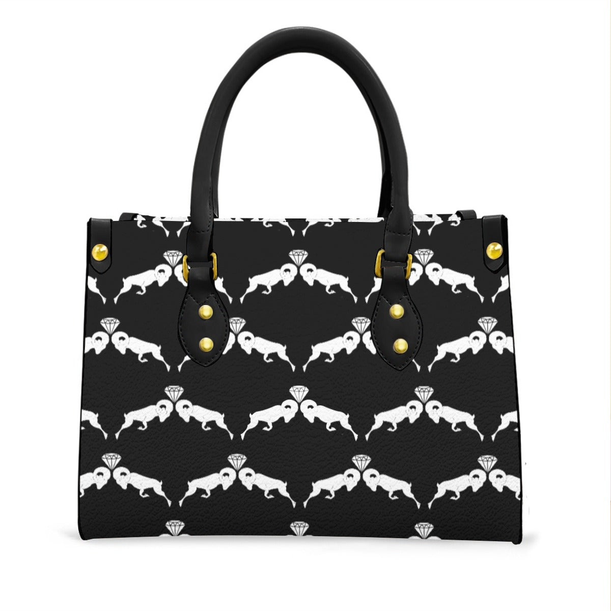 Black & White Monogram Women's Tote Bag With Black Handle