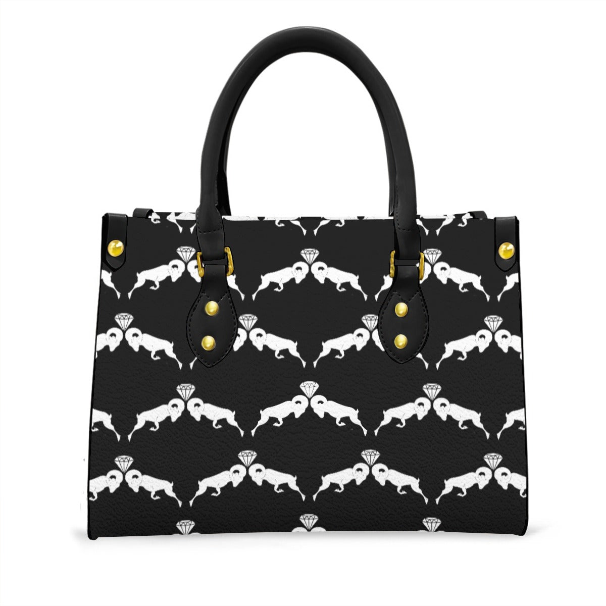 Black & White Monogram Women's Tote Bag With Black Handle