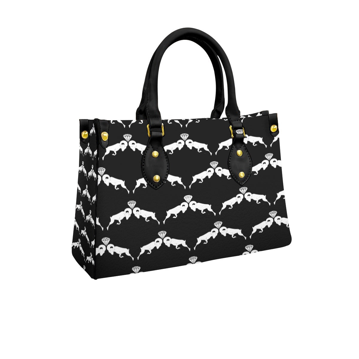 Black & White Monogram Women's Tote Bag With Black Handle