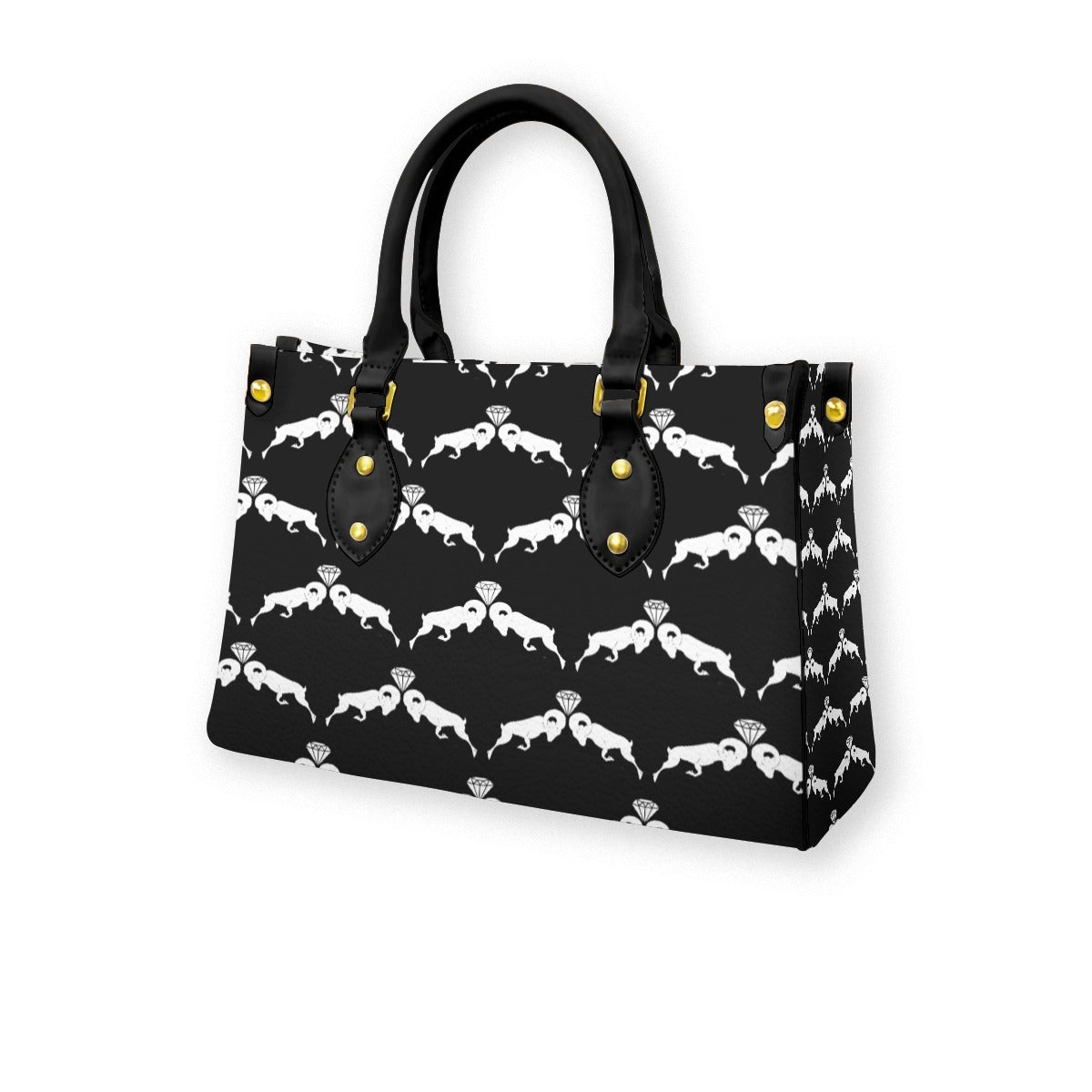 Black & White Monogram Women's Tote Bag With Black Handle