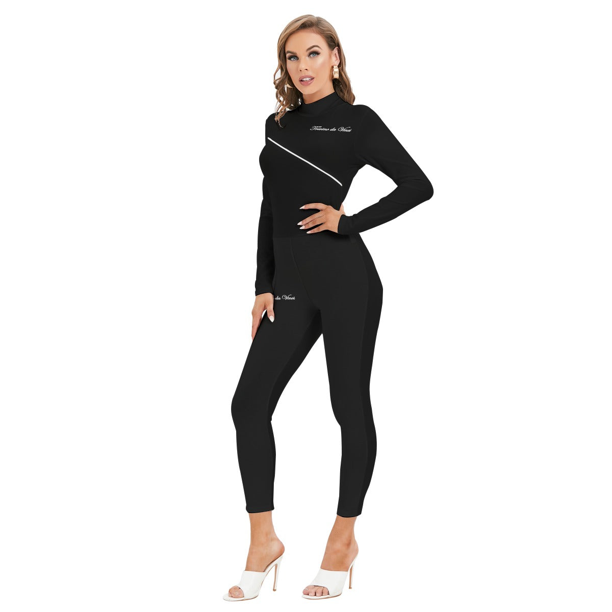 Black Long-sleeved High-neck Jumpsuit with Zipper