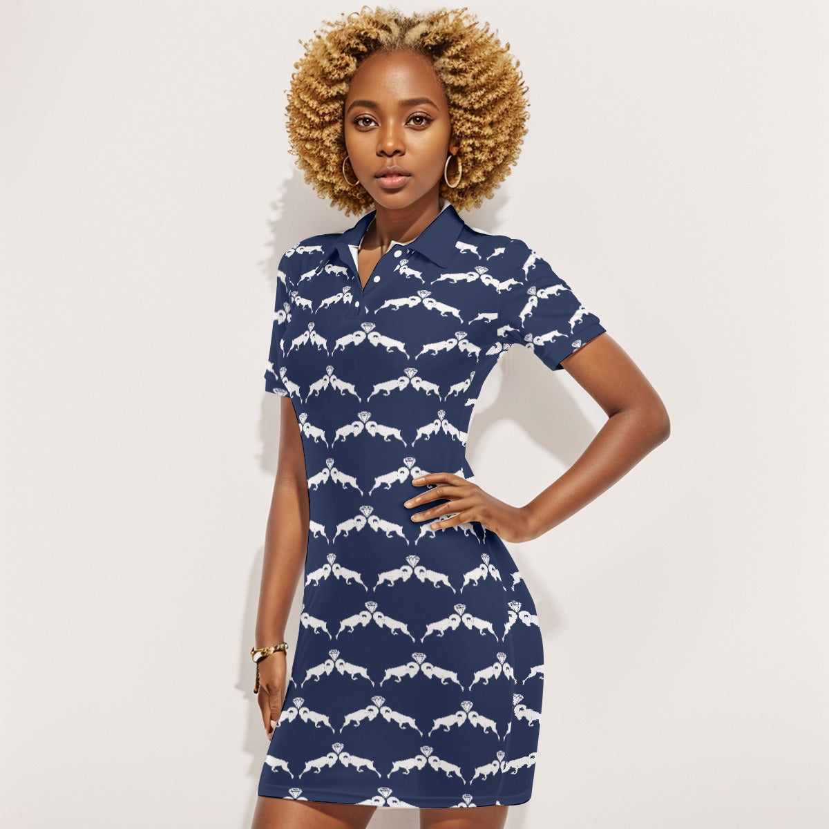 Navy Blue & White Monogram Polo Collar Dress (runs small)