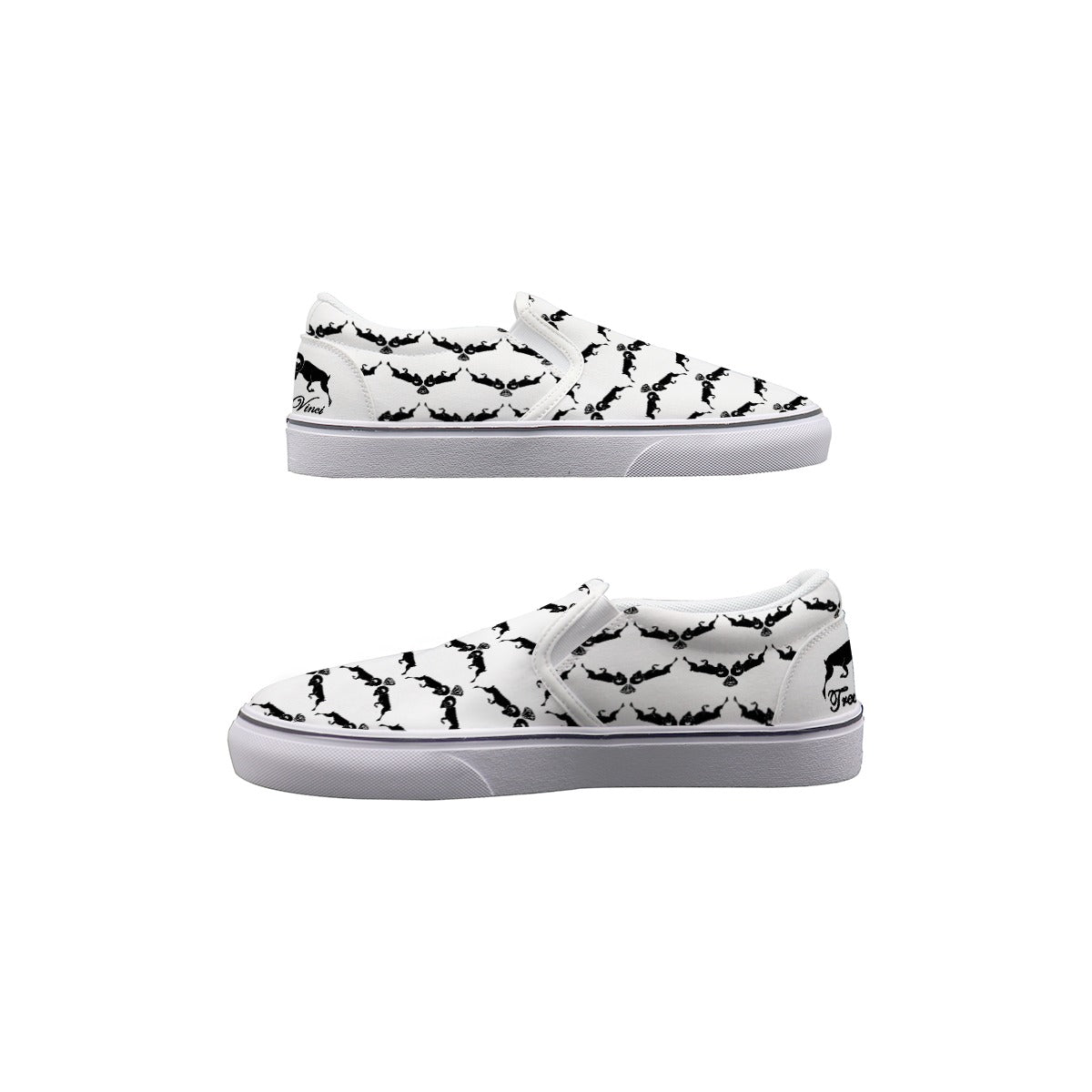 White & Black Monogram Men's Slip On Sneakers