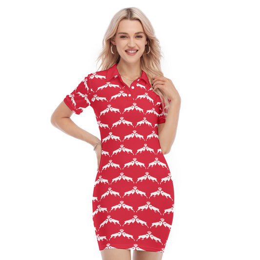 Red & White Monogram Polo Collar Dress