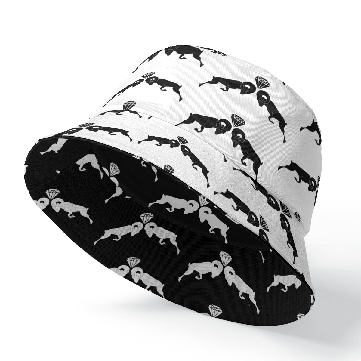 Reversible White & Black Monogram Bucket Hat