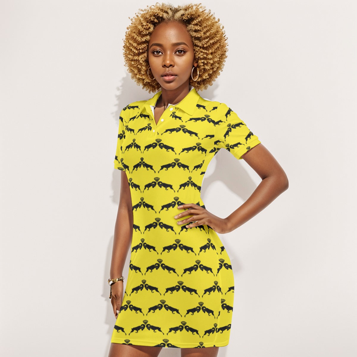 Yellow & Black Monogram Polo Collar Dress (runs small)