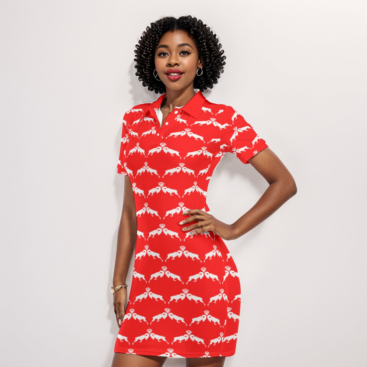 RED & WHITE Monogram Polo Collar Dress (runs small)