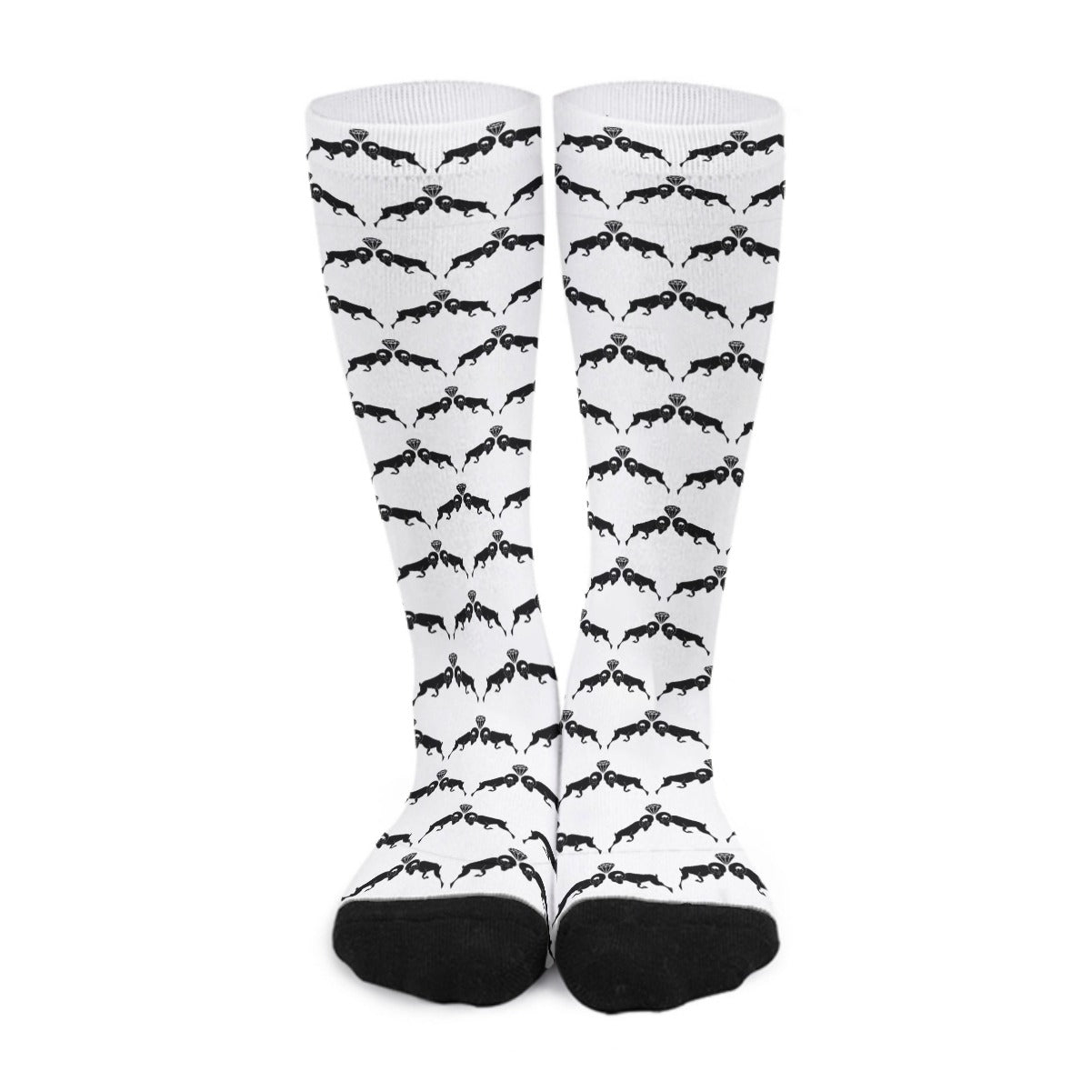 White & Black Monogram Long Socks