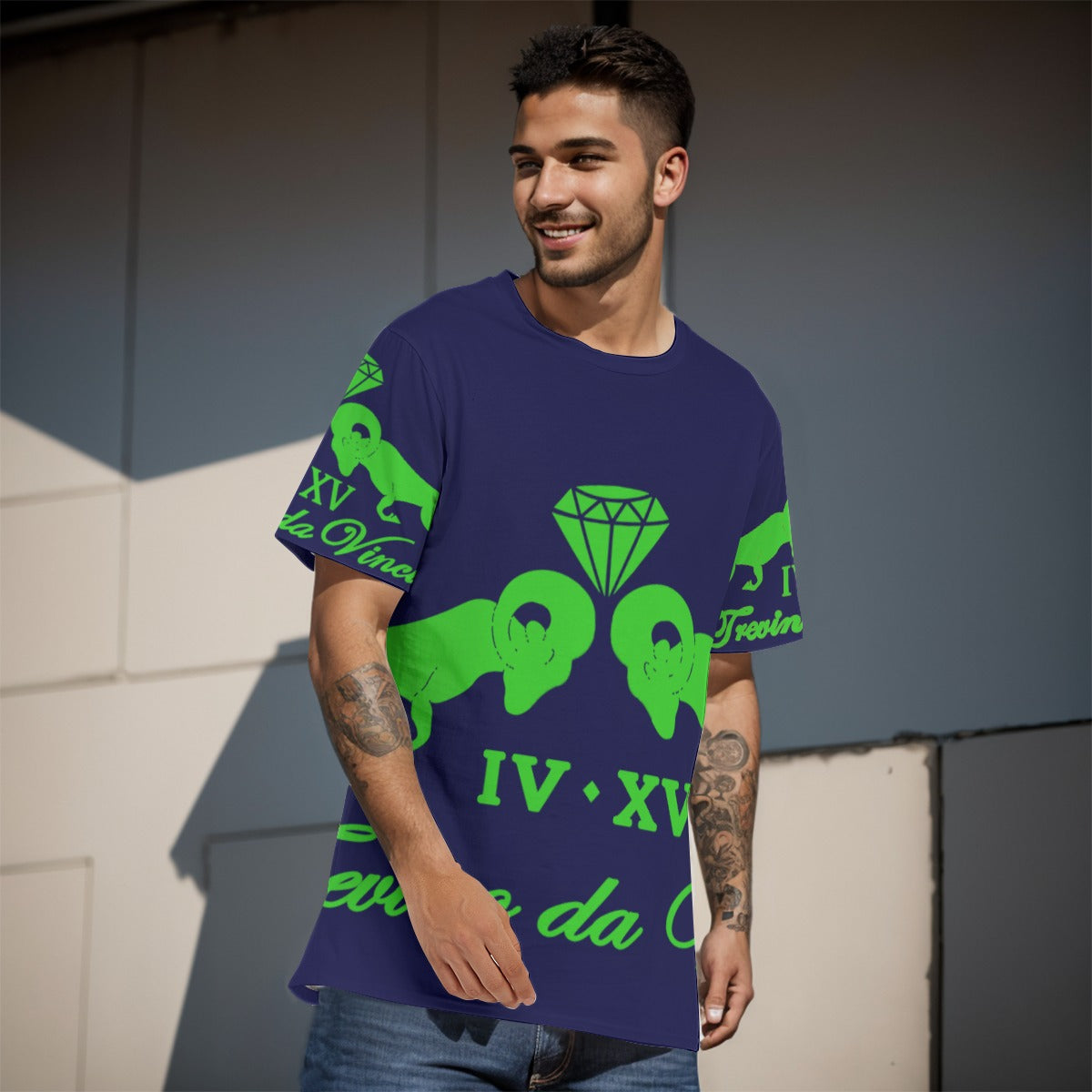 Logo Print Tee - Navy Blue & Lime Green