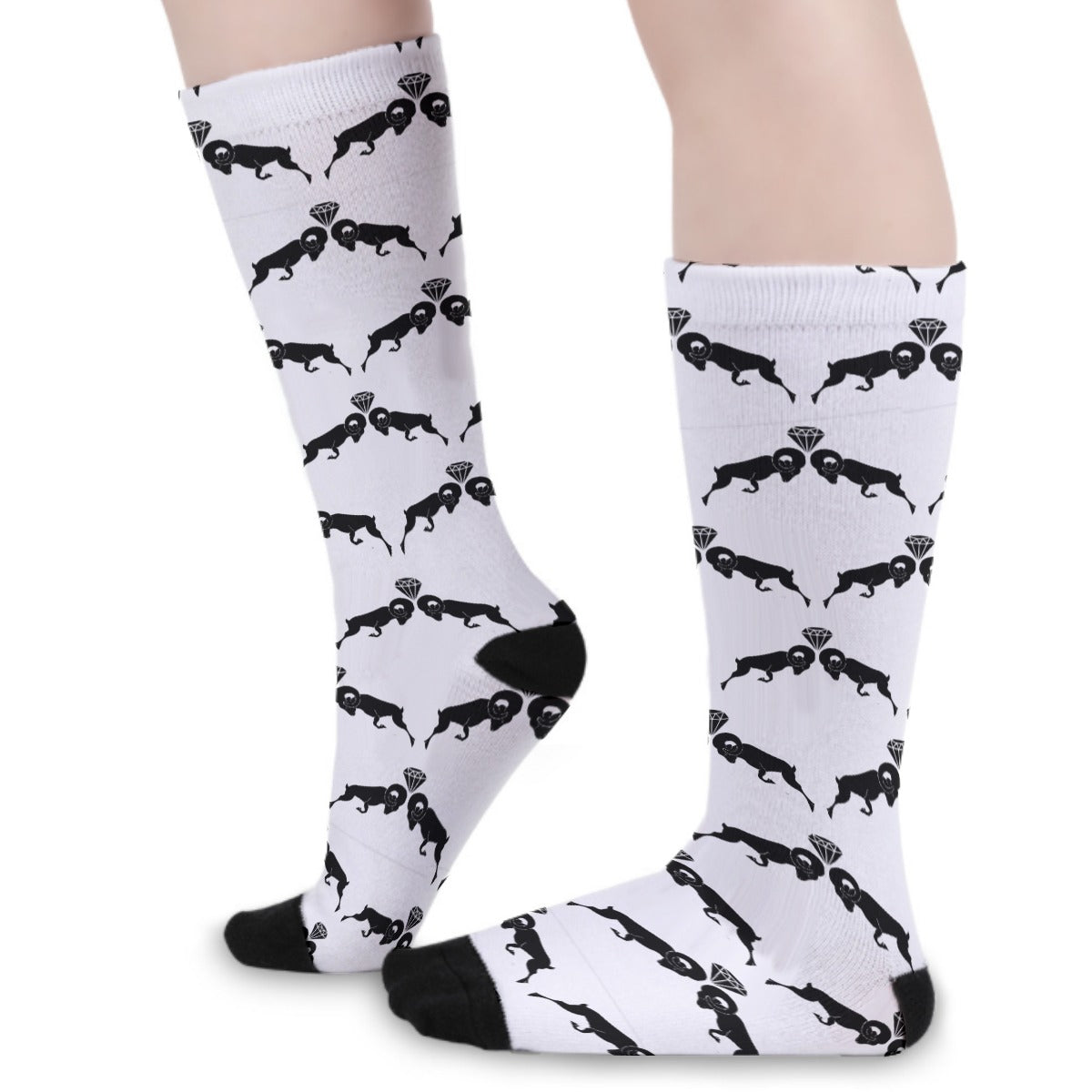 White & Black Monogram Long Socks