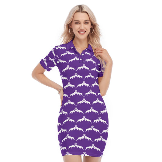 Purple & White Monogram Polo Collar Dress