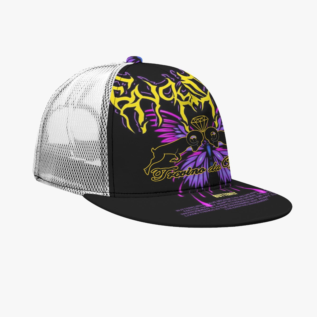 Butterfly Effect - Black Buckle Flat-brimmed Mesh Cap With Box