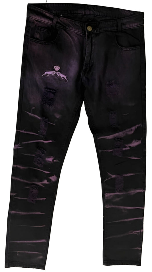 Destroyed Distressed Denim (W/ YELLOW OR PURPLE DISTRESS PATTERNS )