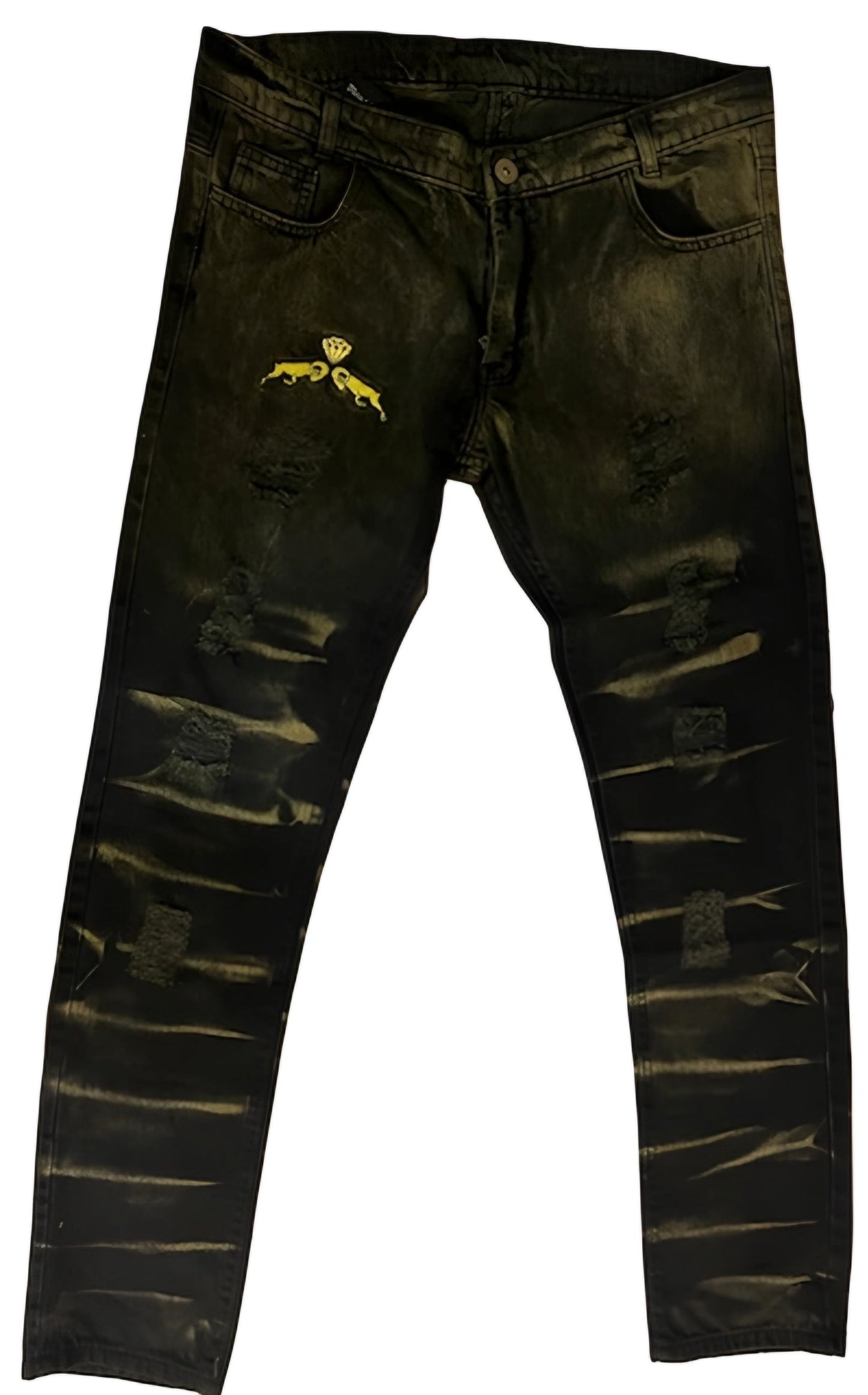 Destroyed Distressed Denim (W/ YELLOW OR PURPLE DISTRESS PATTERNS )